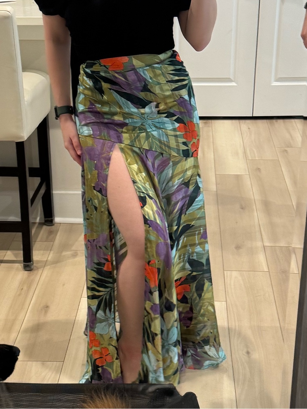 Retrofete Tropical Floral Maxi Skirt in Green, Purple, Orange